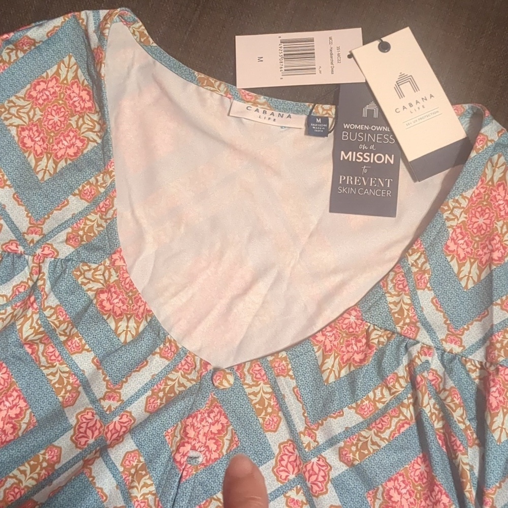 Cabana Life-Green-Floral New Handkerchief-Babydoll /Tulip sleeve Dress UPF 50+ - Picture 6 of 8